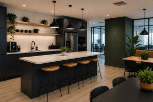 New breakout area with seating and kitchenette after a fit-out