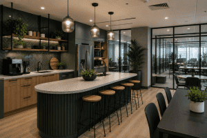 Tea-point cabinetry and worktop installed during an office refresh