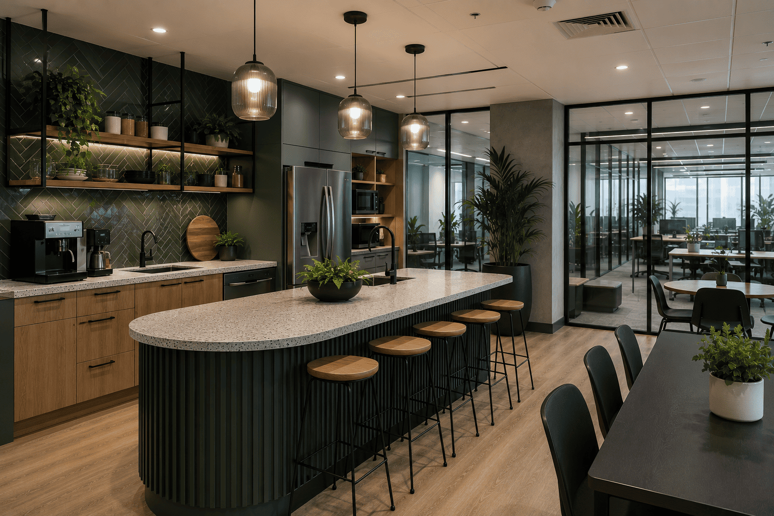 Tea-point cabinetry and worktop installed during an office refresh